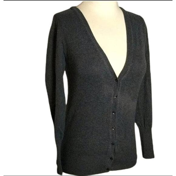 ZARA Knit Charcoal Gray V-Neck Fitted Cardigan Sweater M - Picture 1 of 16